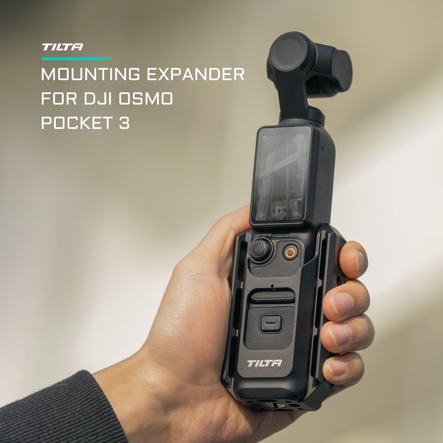 Tilta Accessory Mounting Expander for DJI Osmo Pocket 3 - Black | Slot for a Wrist Strap | Stays Secure Within The Cage | Protection | 1/4-20 Screw | TA-T65-AME-B