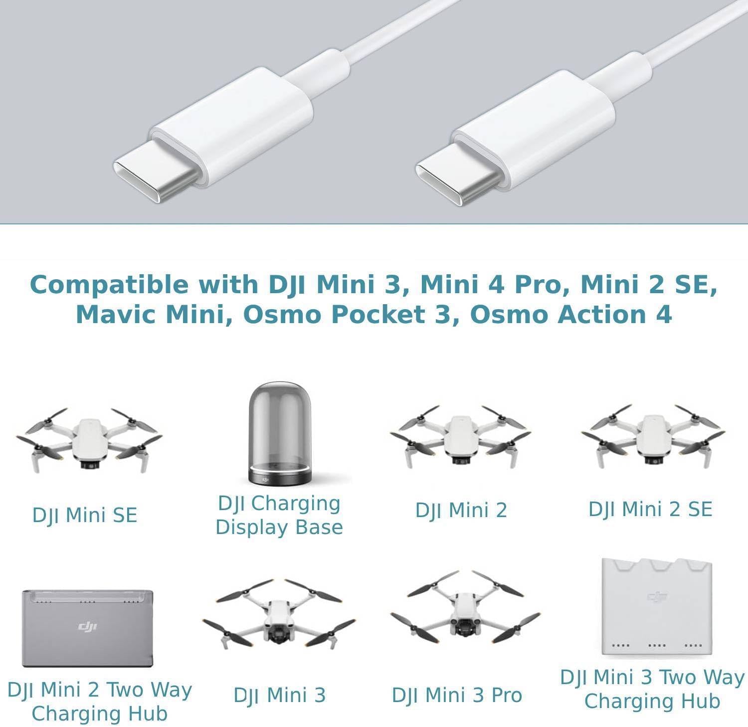 30W USB-C Charger for DJI, 6.6Ft Fast Charging Power Adapter (for Mini 4 Pro Two-Way Charging Hub, Mini 4 Pro, Mini, Mini 2, Mini 2 SE, Mini 3, Mini 4, Mavic Mini, Osmo Pocket 3, Osmo Action 4)