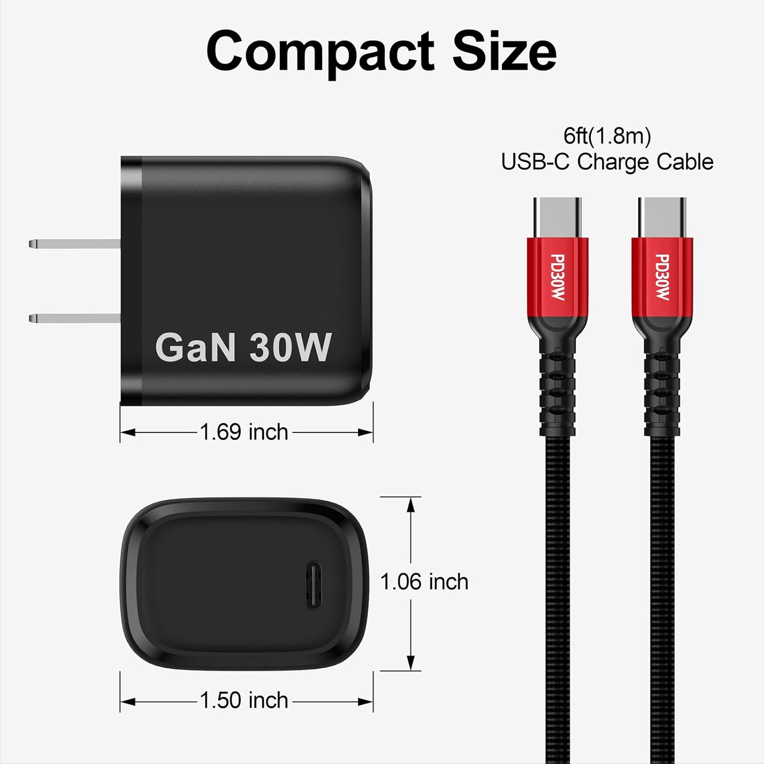 30W USB-C Fast Charger for DJI Neo, Mini 4 Pro, Mini 4K, Mini 3/3 Pro, Mini 2 SE, Avata,Avata 2, Air 3, Air 2S Drones, Type C Wall Charger with USB C to USB C Cable for DJI Drones Accessories - 6.6FT