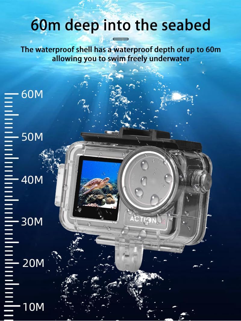 BRDRC for DJI OSMO Action 5 Pro Waterproof case，with Anti-Fog 60M Diving Housing Protective Shell Underwater Accessories Kit for Action 4 / Action 3 with Quick Release Screw