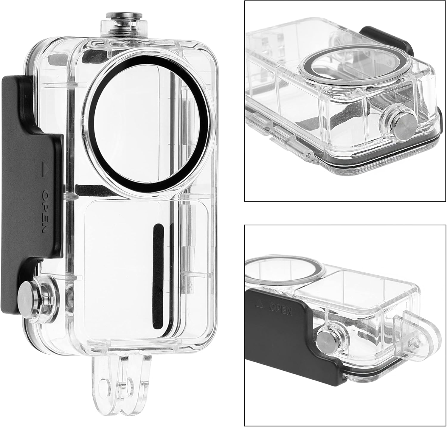 Camkix Waterproof Case Compatible with DJI Action 2 Power Combo or DJI Action 2 Dual-Screen Combo -Transparent - Protects Up to 147ft/45M Underwater - Clear Display - Diving, Skiing, Snorkeling Case