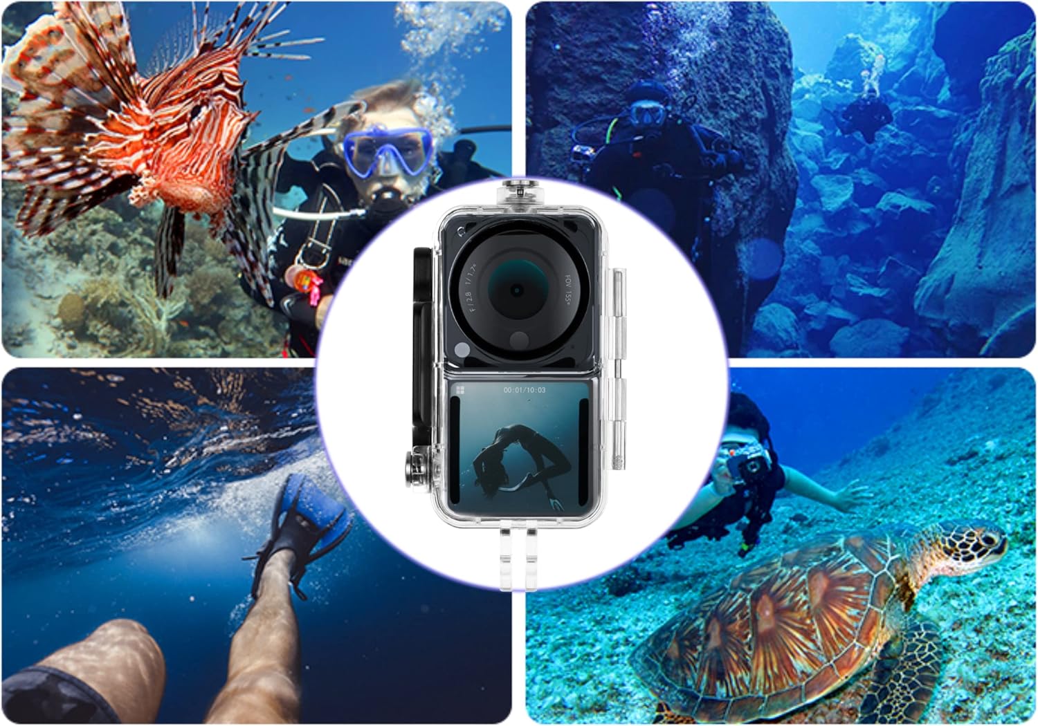 Camkix Waterproof Case Compatible with DJI Action 2 Power Combo or DJI Action 2 Dual-Screen Combo -Transparent - Protects Up to 147ft/45M Underwater - Clear Display - Diving, Skiing, Snorkeling Case