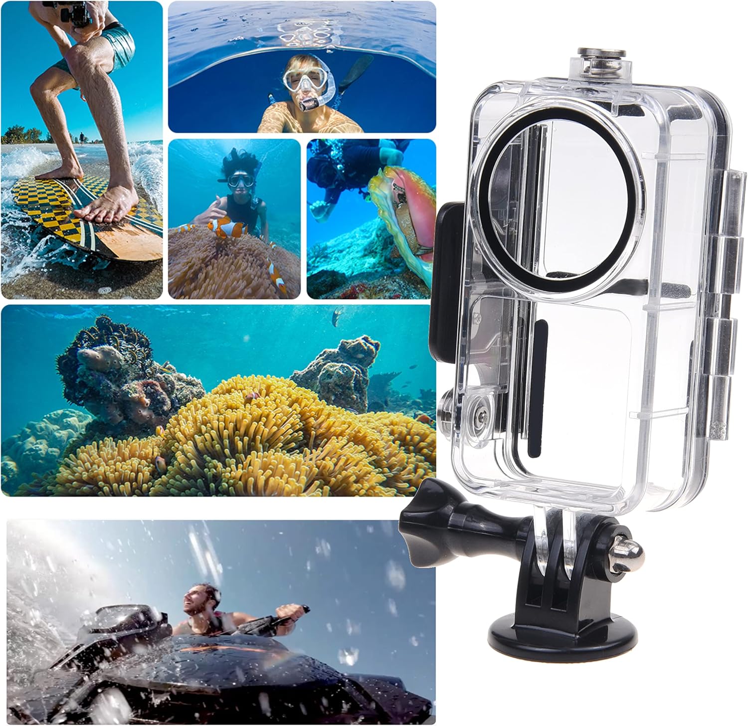 Camkix Waterproof Case Compatible with DJI Action 2 Power Combo or DJI Action 2 Dual-Screen Combo -Transparent - Protects Up to 147ft/45M Underwater - Clear Display - Diving, Skiing, Snorkeling Case