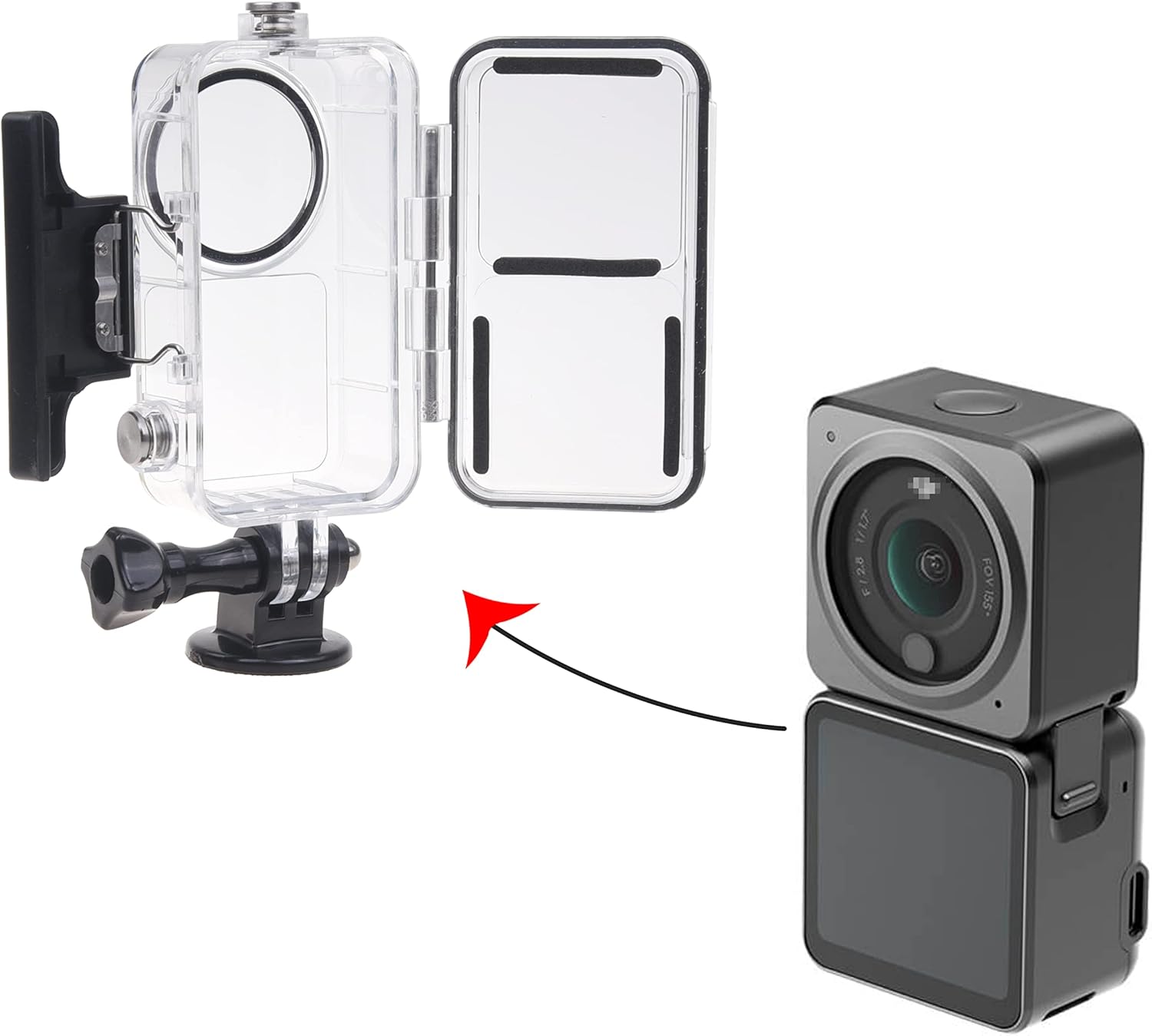 Camkix Waterproof Case Compatible with DJI Action 2 Power Combo or DJI Action 2 Dual-Screen Combo -Transparent - Protects Up to 147ft/45M Underwater - Clear Display - Diving, Skiing, Snorkeling Case