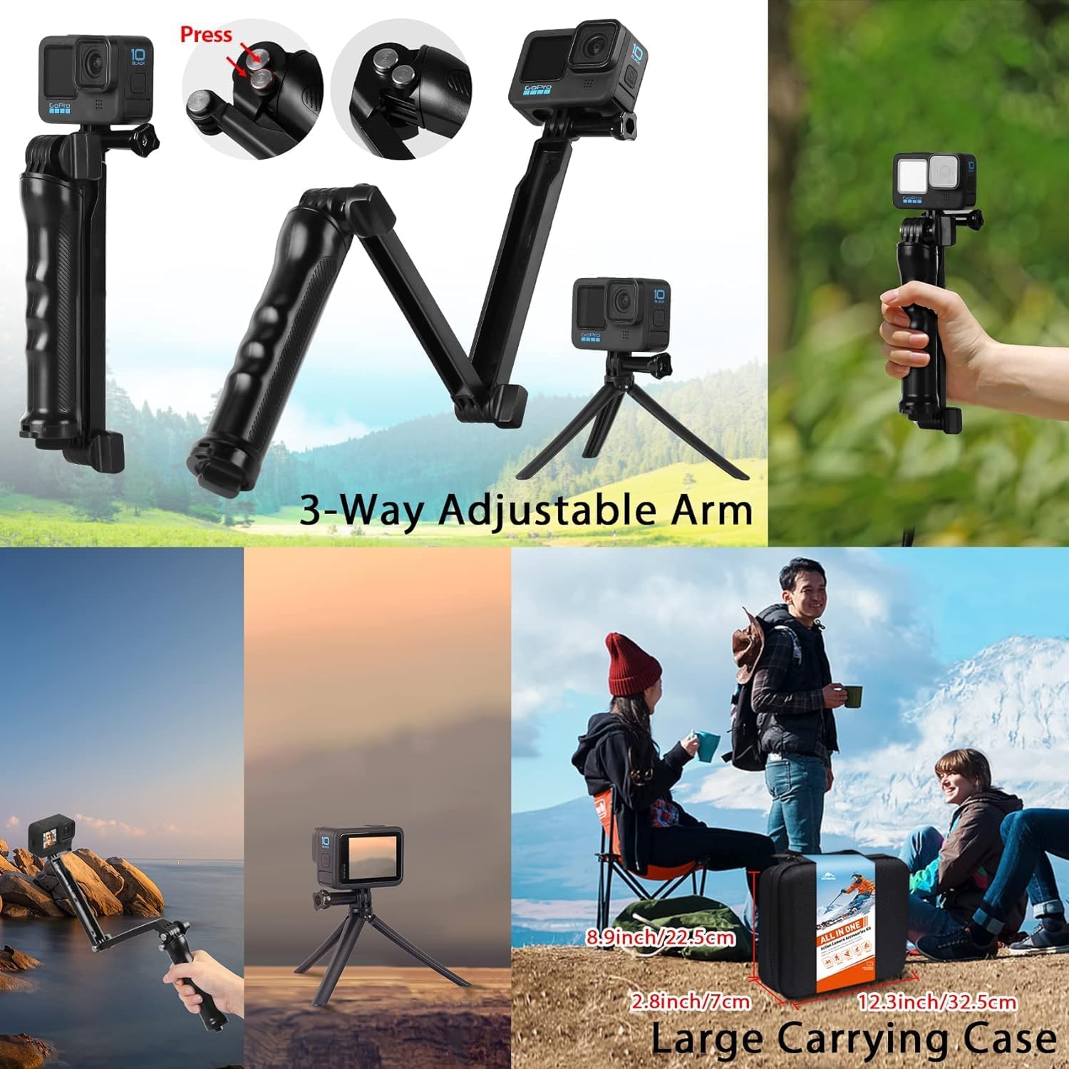 HONGDAK 65in 1 Action Camera Accessories Kit Compatible with GoPro Hero 12 11 10 9 8 7 6 5 4 3 3+ Max 11 Mini Insta360 X3 X2 GO3 DJI Osmo Action 4 3 SJCAM AKASO Sony Sports DV