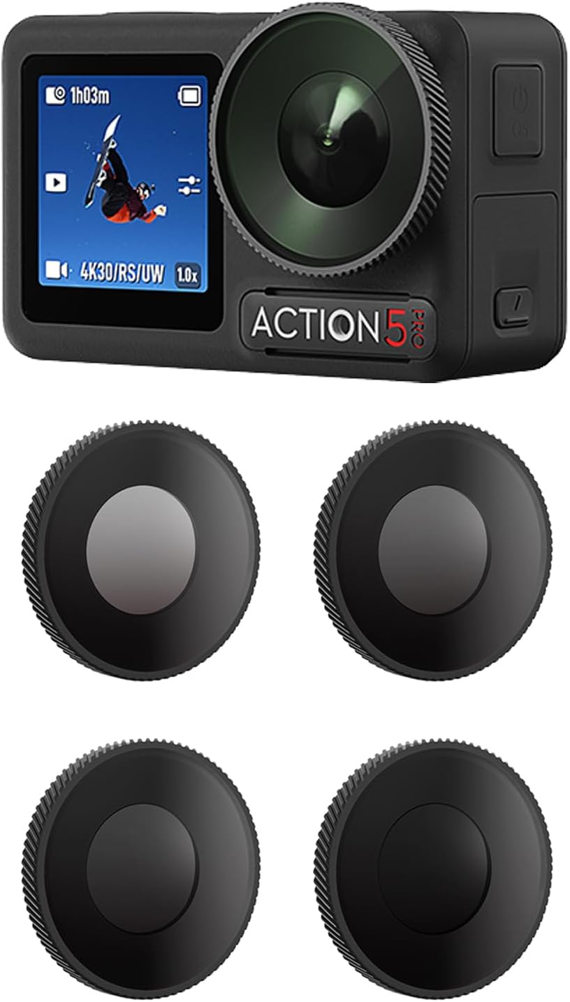 ND Filter Set (ND8, ND16, ND32, ND64) for DJI Osmo Action 5 pro/Action 4 Cameras, High-Definition Waterproof Anti-Fog Universal Compatibility, 4K Video Ready (ND8+ND16+ND32+ND64)