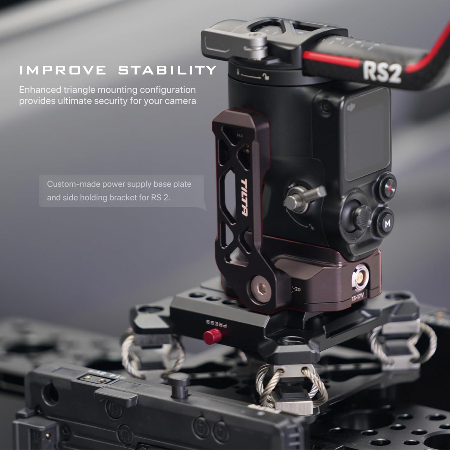 Power Supply Base Plate for DJI Ronin | Compatible with DJI Ronin RS3 Pro/ RS4/ RS4 Pro | Secure The DJI Ronin to Tripods, Sliders | Side Holding Bracket | 1/4-20 and 3/8-16 Threads | TGA-PBP