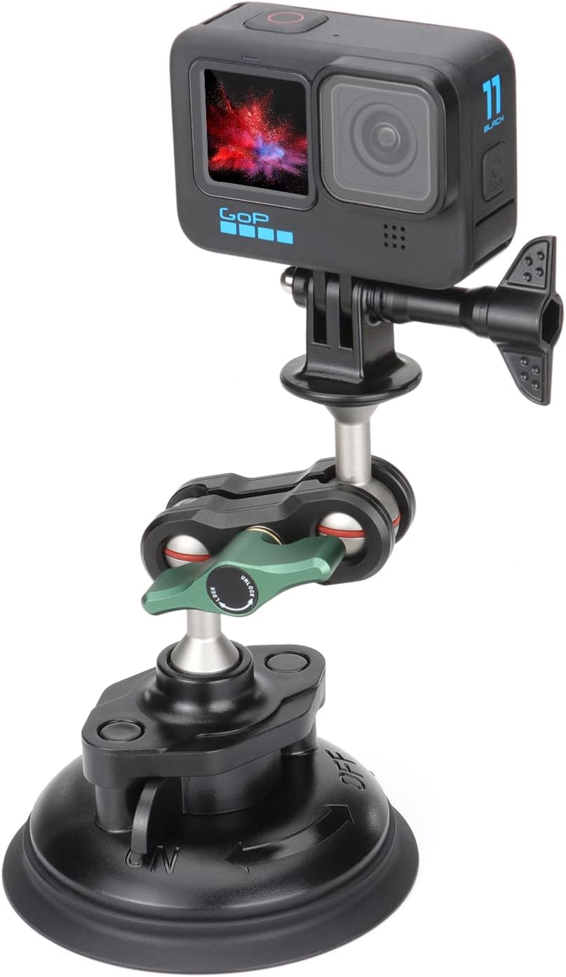 SEASKY S1 Powerful Sports Camera Suction Cup Car Mount for Gopro Hero 13/12/11/10/9/8 Black DJI OSMO Action 5/4/3/2 Insta360 X4 X3, X2 ONE RS Cell Phone Holder Accessories Aluminum Alloy Metal