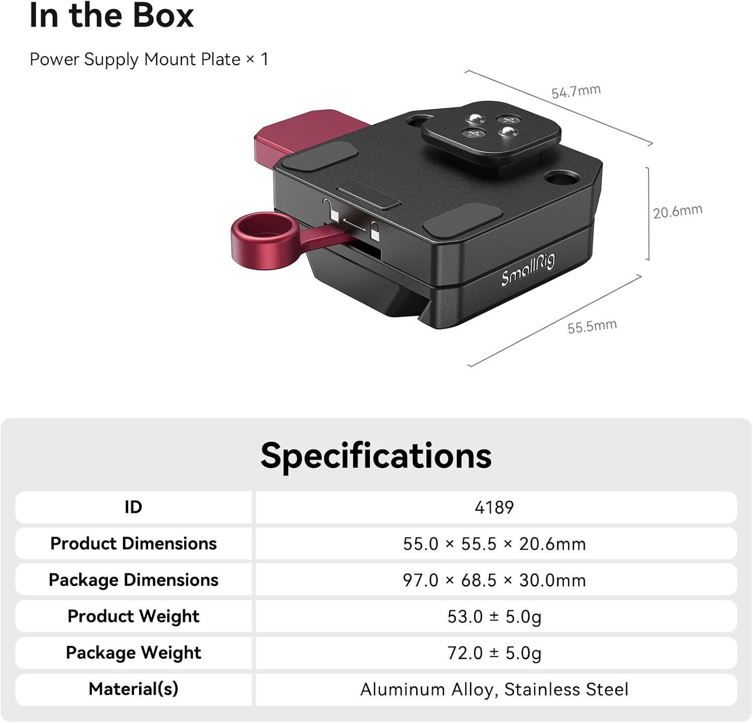 SmallRig Mini V Mount Battery Plate for DJI RS 3 / RS 3 Pro/RS 2 / RSC 2 Gimbals, Comes with V-Lock, Cold Shoe  1/4-20 Threaded Holes for V Mount Battery  NP-F Battery - 4189