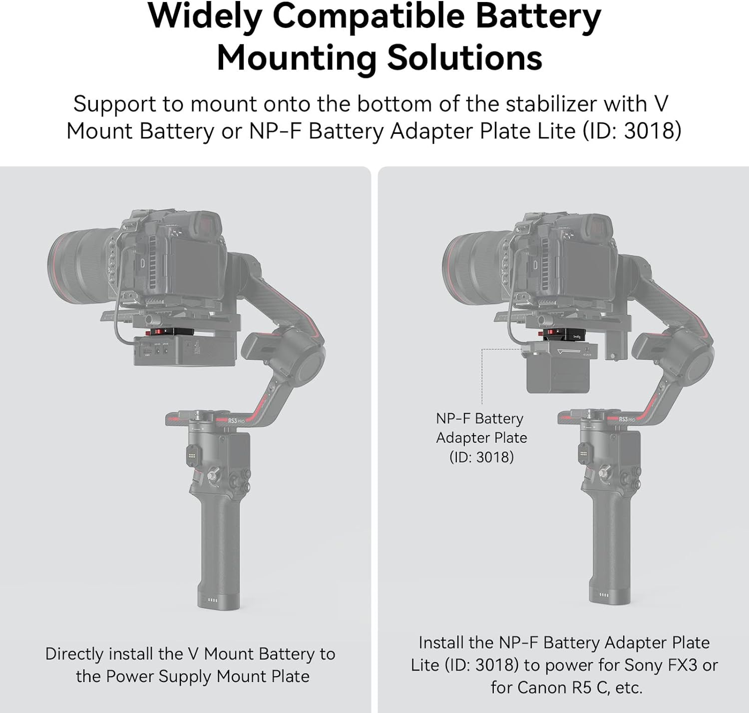 SmallRig Mini V Mount Battery Plate for DJI RS 3 / RS 3 Pro/RS 2 / RSC 2 Gimbals, Comes with V-Lock, Cold Shoe  1/4-20 Threaded Holes for V Mount Battery  NP-F Battery - 4189