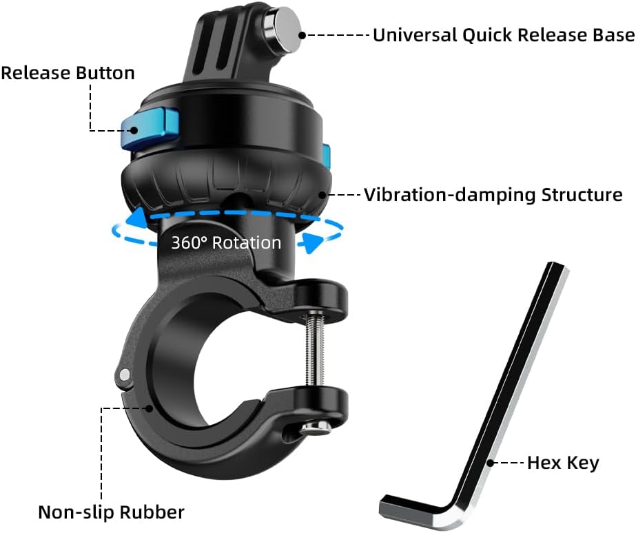 SUREWO Magnetic Quick Release Handlebar Bike Pole Mount, Motorcycle Handlebar Clamp Mount with Shock-Absorbing Base Compatible with GoPro Hero 13/12/11/10/9/8/7 Black,DJI Osmo Action 5 pro/4/3