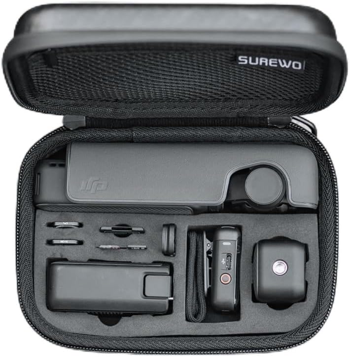 SUREWO Osmo Pocket 3 Mini Case, Portable PU Storage Protective Bag for DJI Osmo Pocket 3 Standard kit and DJI Osmo Pocket 3 Power Expansion Combo Accessories