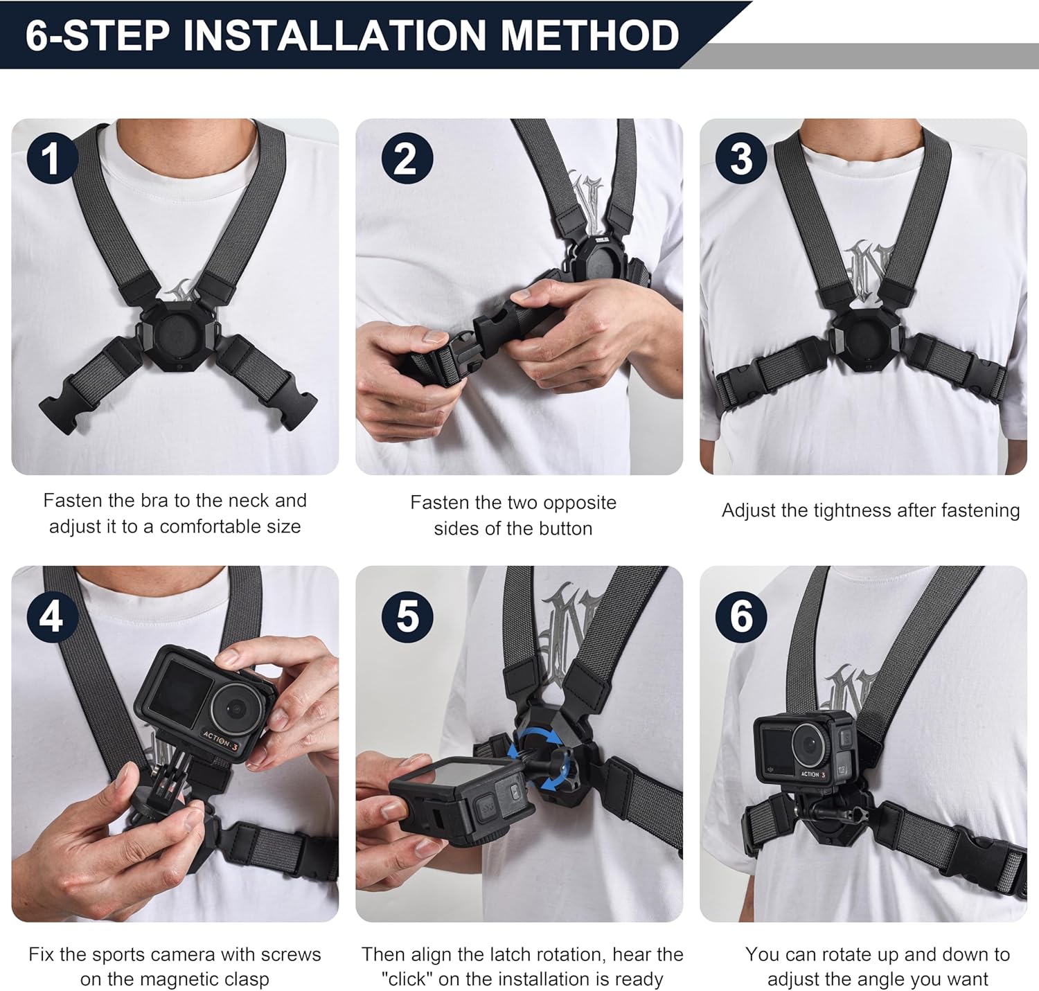 Tomat Osmo Action 5 pro Magnetic Chest Mount Holder for DJI Osmo Action 5 pro/Action 4 Creator Combo Accessories, Action Camera Chest Strap POV Vlog for Insta360 ACE Pro for GoPro Hero 13 12