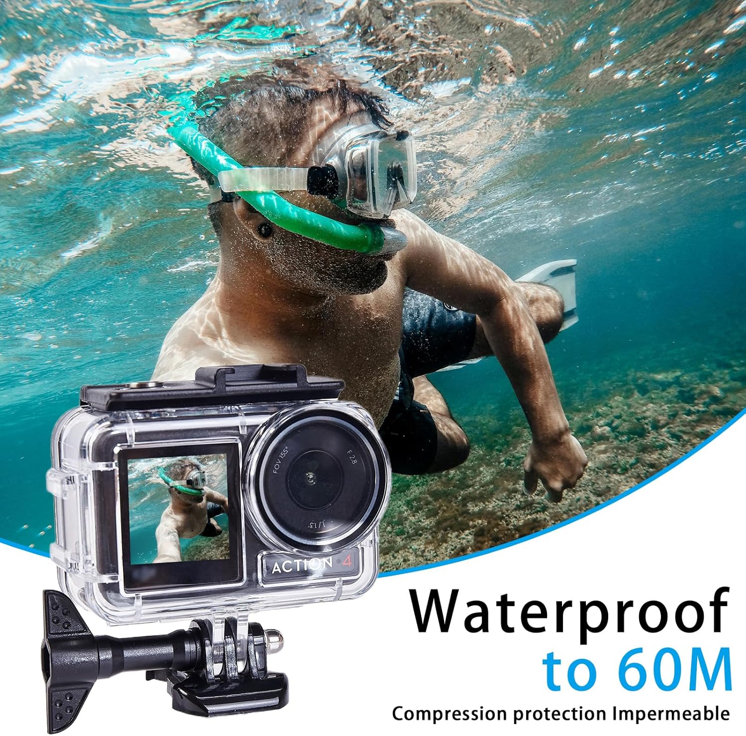 Waterproof Housing Case for DJI OSMO Action 5 PRO 4 3, Underwater Diving Protective Shell 60M with Bracket Accessories