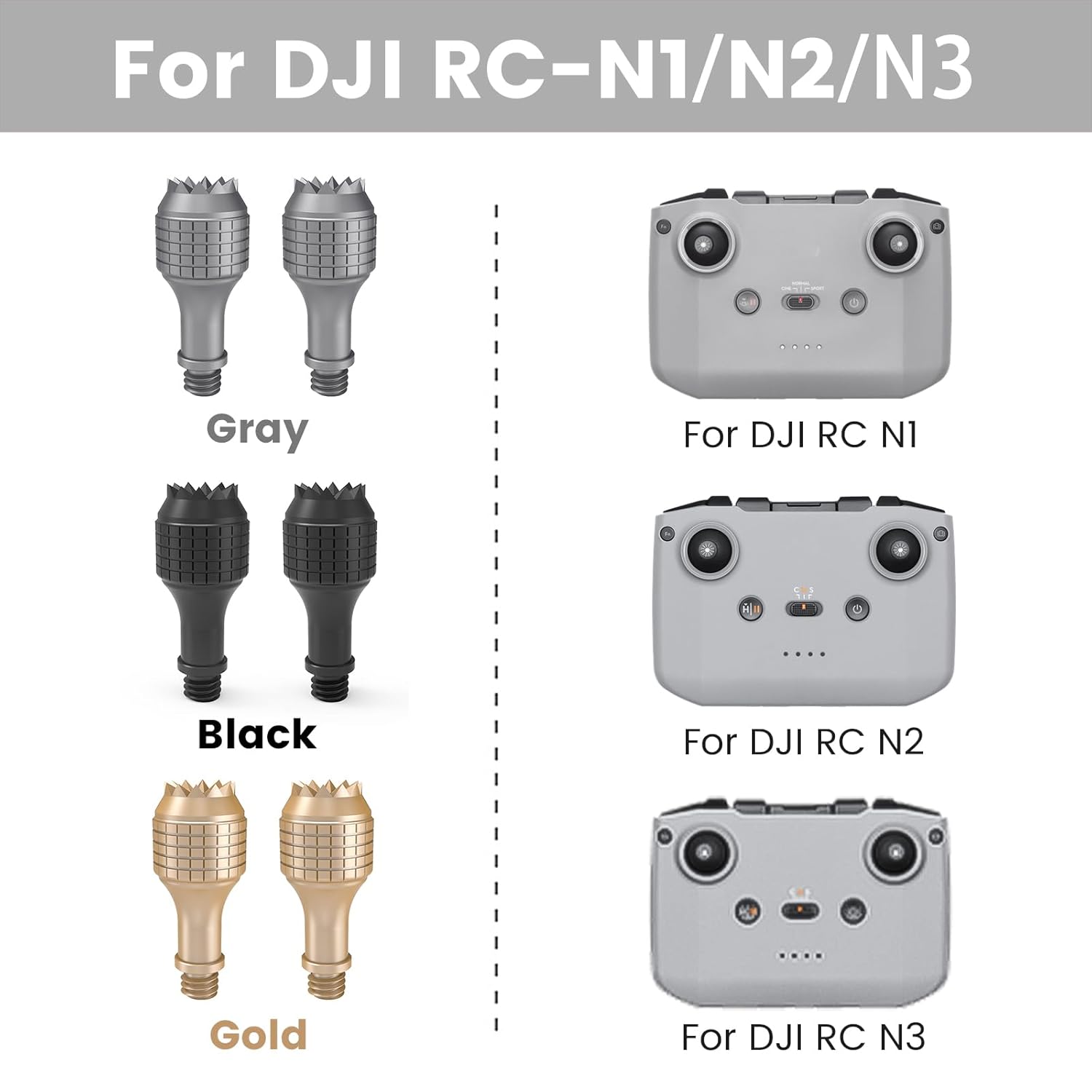 3 Pairs RC-N1/N2/N3 Aluminum Smart Remote Control Joystick Rocker for DJI Mini 4K/Mini 3/Mini 3 Pro/Mavic Air 2/Air 2S/Mini 2/Mini 2 SE/Air 3S/Mavic 3/Mavic 3 Pro/Neo Drone Accessories