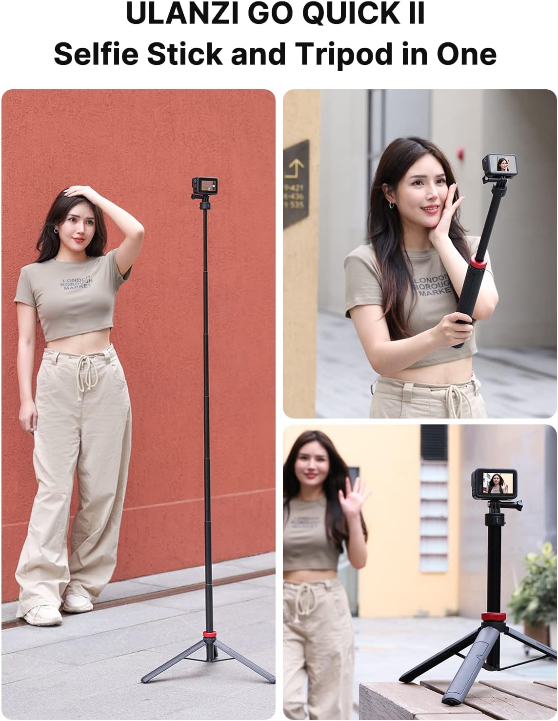 57in Selfie Stick Tripod for Action Cameras - ULANZI Go Quick II Extendable Tripod Stand Magnetic Suction Quick Release Vlog Accessories Handle for Action Cameras