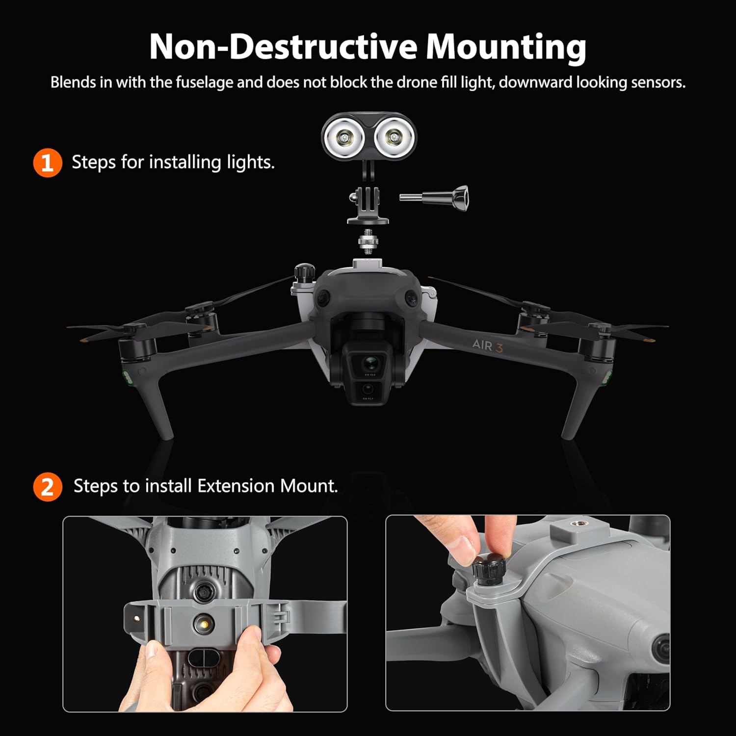 Air 3S/3 Night Lights with 1/4 Stud Screw Extension Bracket for DJI Air 3/3S Accessories,Suitable for Action4,for Gopro Sports Cameras