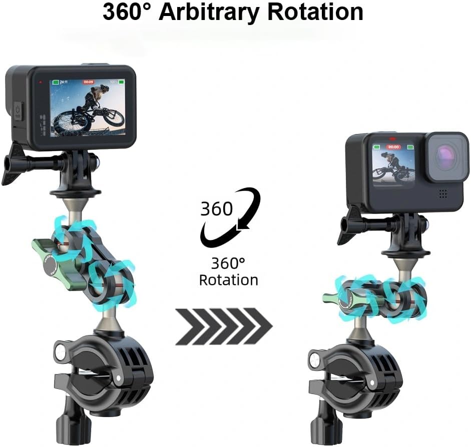 Aluminum Motorcycle Bike Bicycle Handlebars Camera Mount Clamps with 1/4 Screw for GoPro Hero 13 12 11 10 9 8,DJI Osmo Action/Procket,Insta360 X4 X3 X2 GO 3 GO 3S Action Camera Accessories