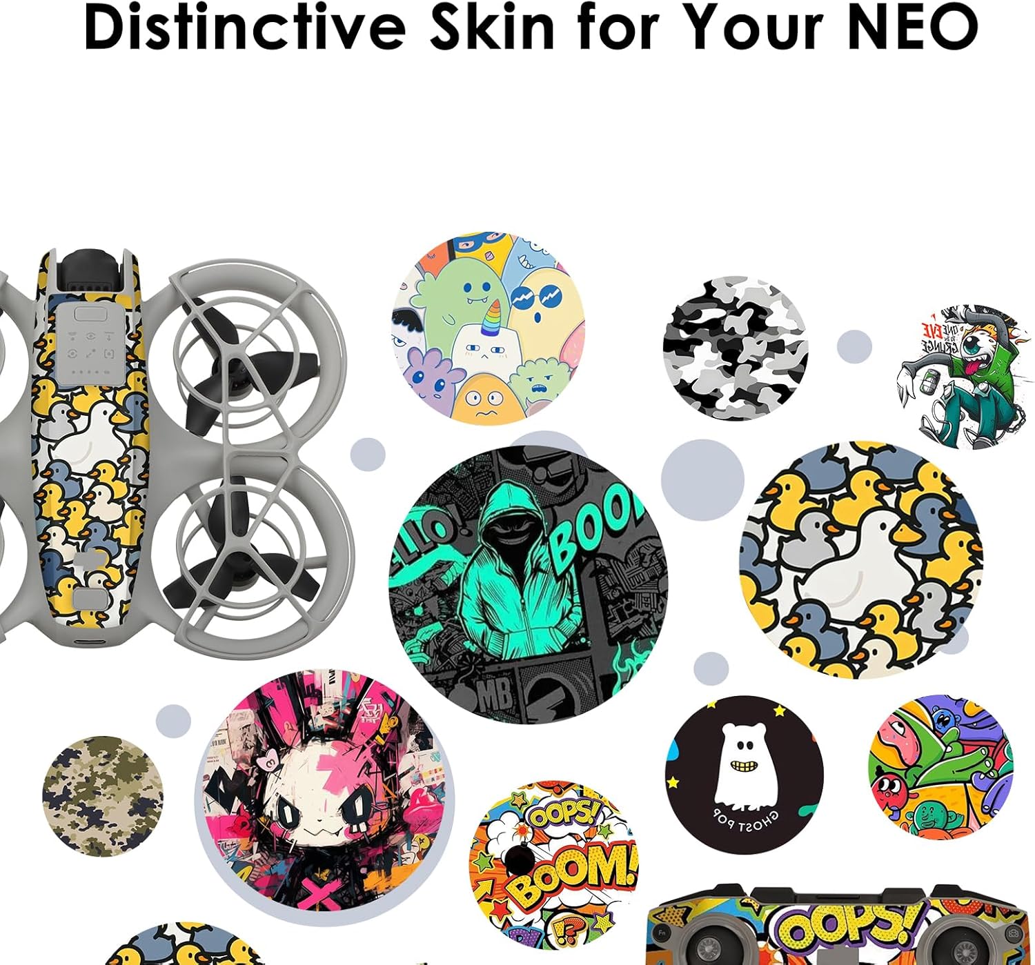 CAPART Removable Sticker for DJI NEO Drone, Drone Skin Decorative Stickers Bubble Free (Pack C)