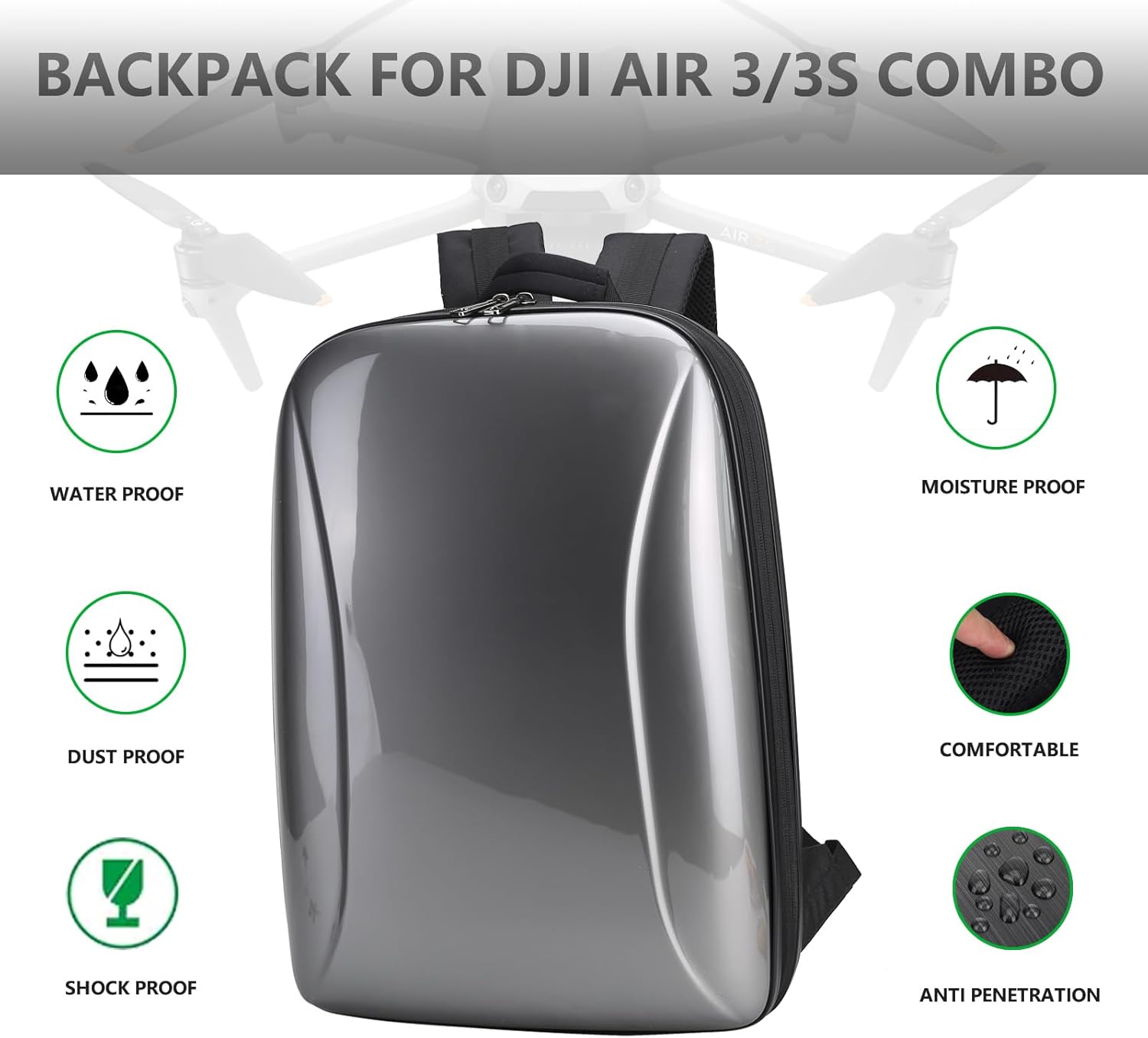 Carrying Case for DJI Air 3S / Air 3,Waterproof Hard Backpack for DJI Air 3S / Air 3 Fly More Combo,RC 2/RC-N2 Remote Controller,Intelligent Flight Battery,Charging Hub and Other Accessories