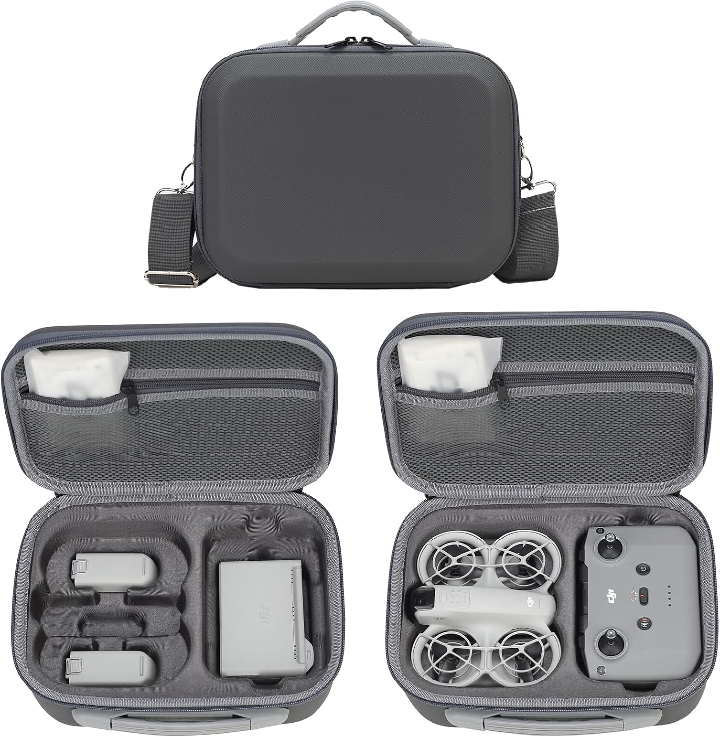 Carrying Case for DJI Neo-Portable PU Protective Storage Bag with YKK Zipper for DJI Neo Fly More Combo,RC-N3 Remote Controller, Neo Intelligent Flight Battery  Aceessories-Grey