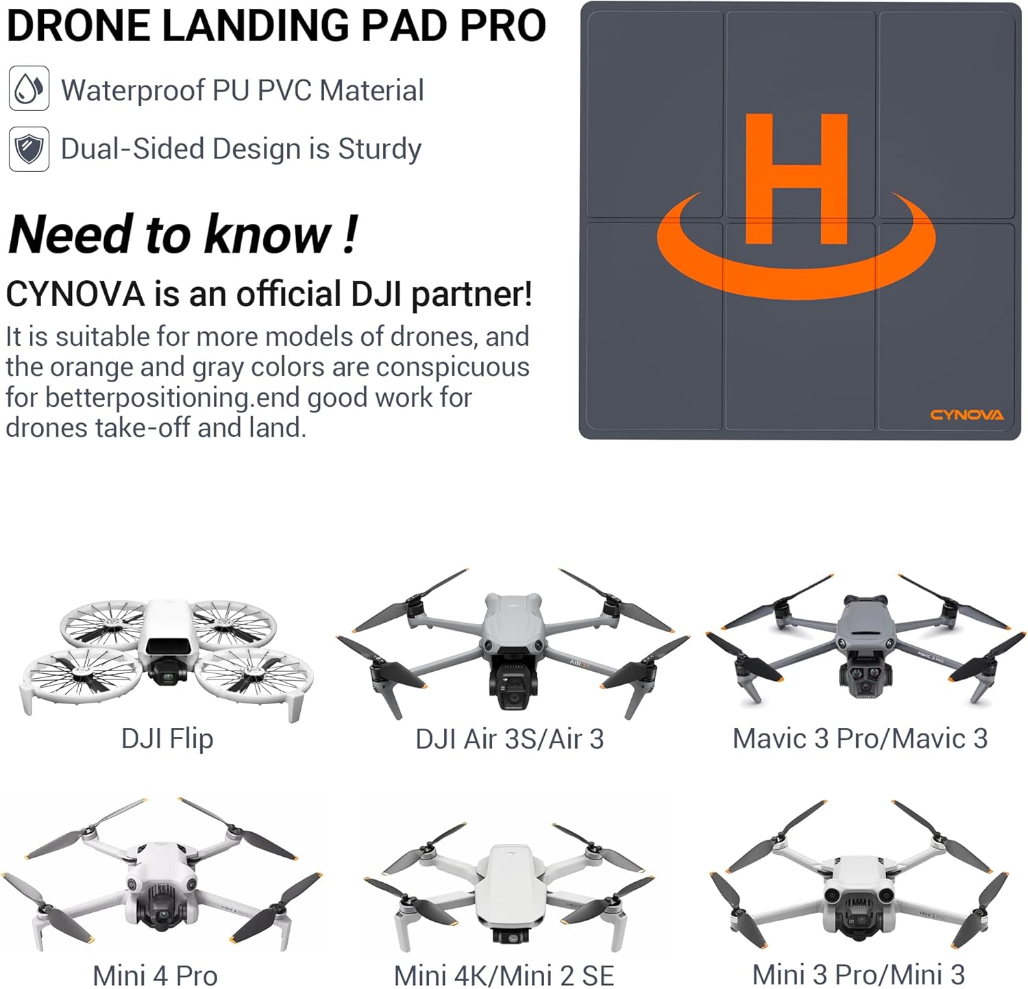 CYNOVA Drone Landing Pad Weighted for DJI AIR 3,Universal Waterproof Portable Landing Mat for DJI Flip/ DJI Mini 3 Pro / DJI Air 2s / DJI Drone Mini 2 / DJI Mini 4K / FPV Avata / Drone Accessories(65cm/25inch)