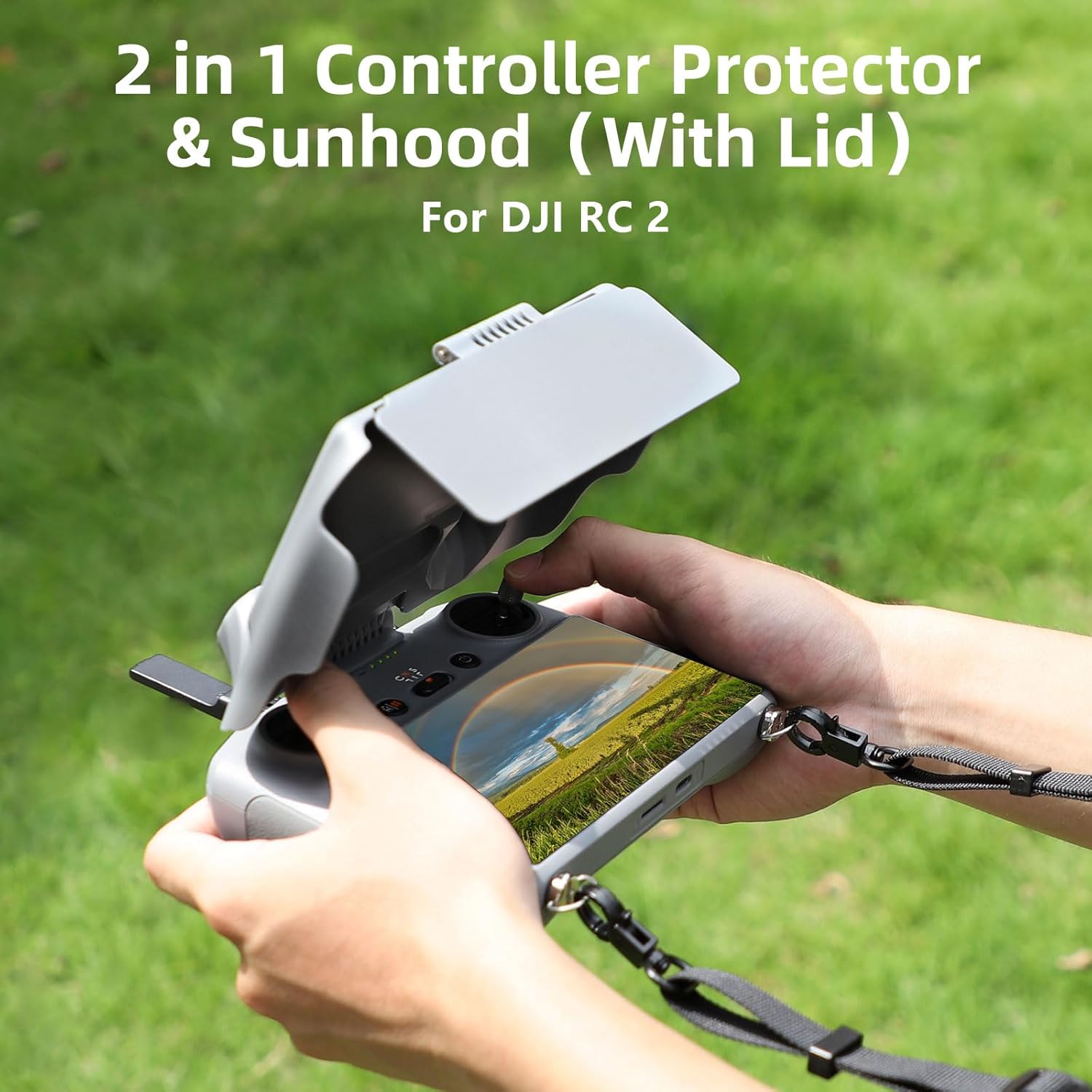 FPVtosky RC 2 Sun Hood Shade with Lanyard for DJI Mini 4 Pro / Flip / Air 3 Accessories ,RC2 Controller Screen Protector Joystick Cover，Kit includes RC 2 Sun Hood Cover, RC 2 Lanyard