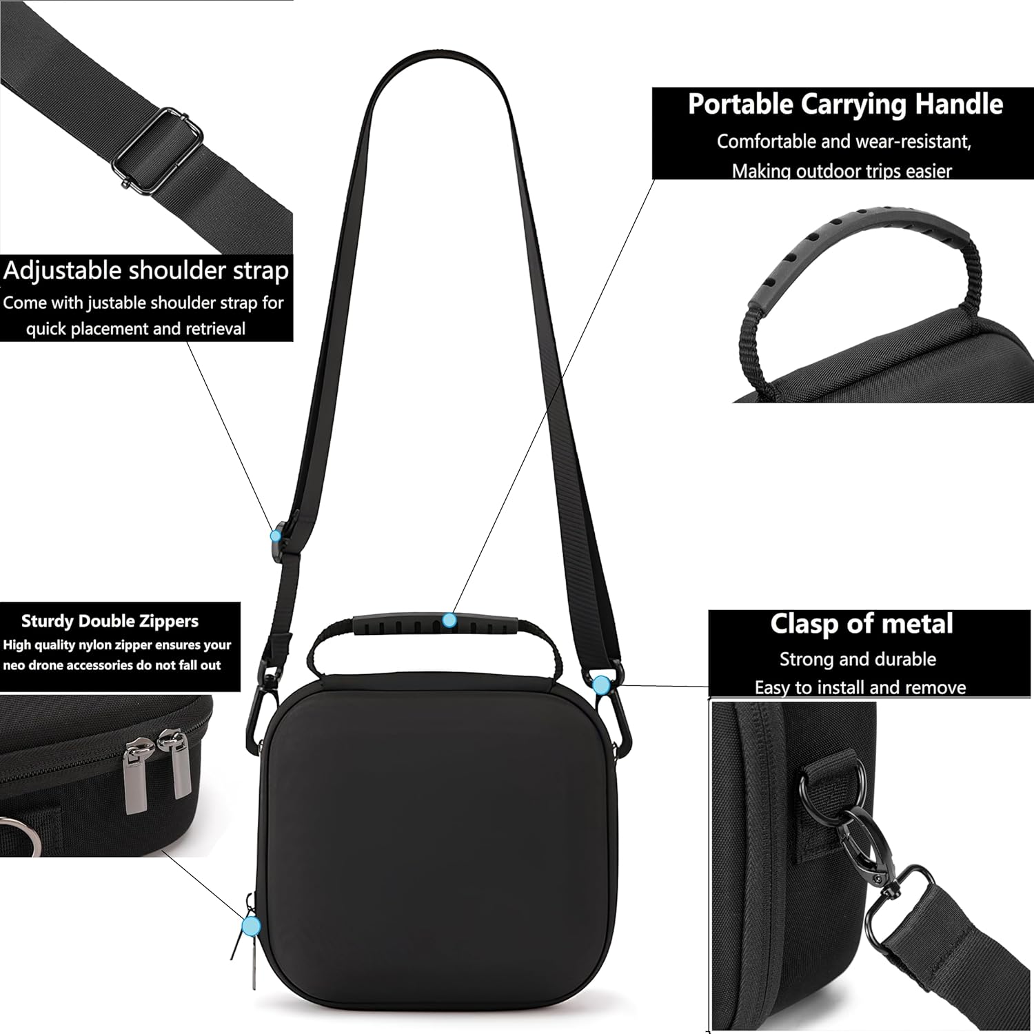 GiGiGuGu DJI NEO Carrying Case, Black Shoulder Bag for DJI NEO Drone Accessories, Lightweight Splash-Proof Storage Bag with Adjustable Strap for Travel, Outdoor, Home Use