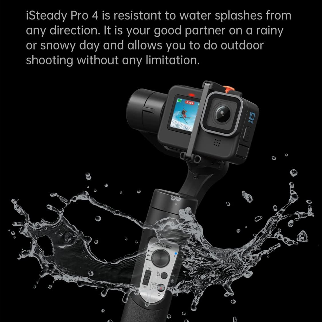 Hohem iSteady Pro 4 Action Camera Gimbal 3-Axis Splashproof Stabilizer for GoPro Hero 13/12/11/10/9/8/7/6/5/4/3,DJI OSMO Action,Insta360 ONE R,Sony RX0,Quick Mounting,14Hrs Runtime