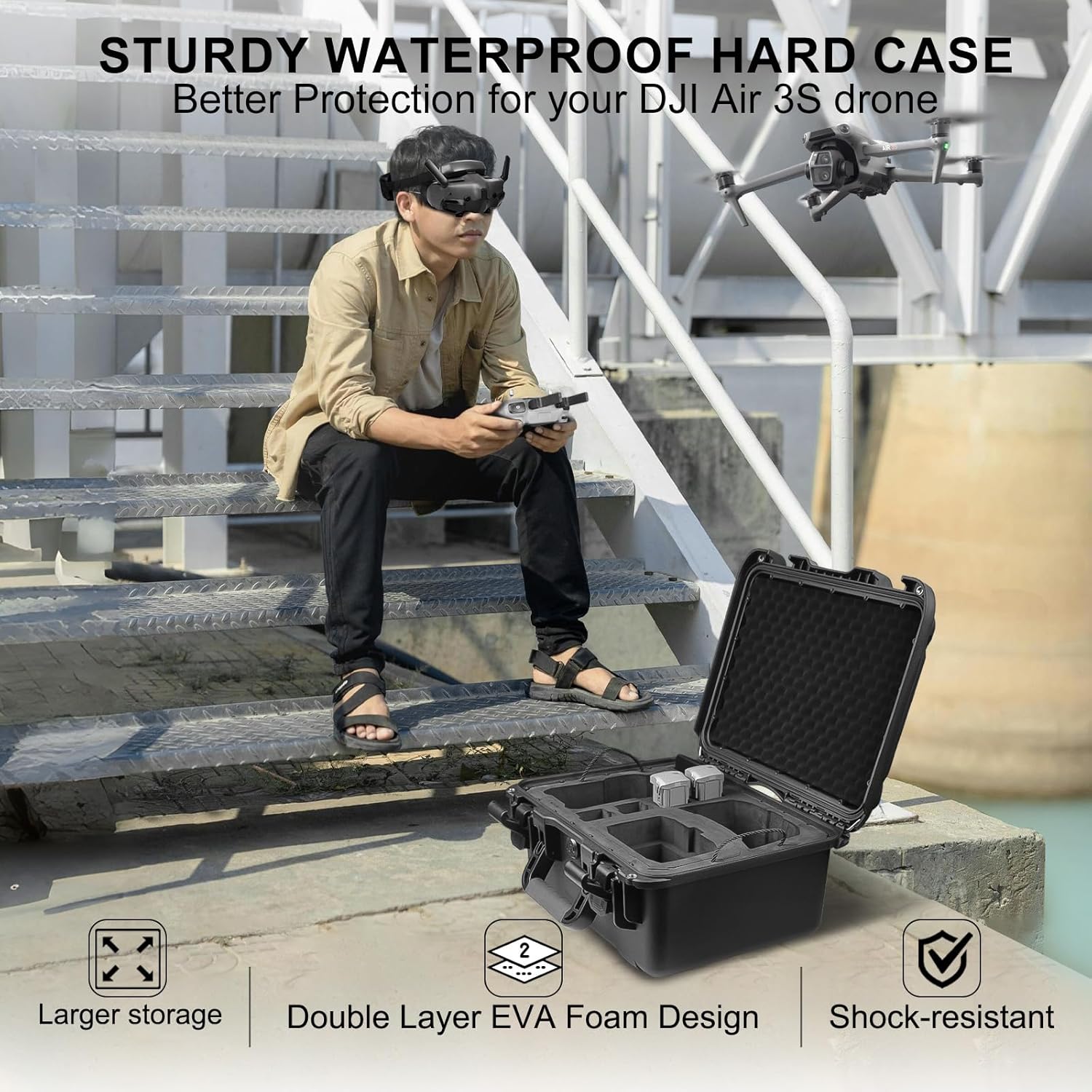 Lekufee Waterproof Carrying Case Compatible with DJI Air 3S/DJI Air 3 Drone/DJI RC 2/DJI RC N3/N2/DJI Goggles 2/Goggles 3/DJI Goggles Integra/DJI RC Motion 2/DJI RC Motion 3 and Accessories(Case Only)