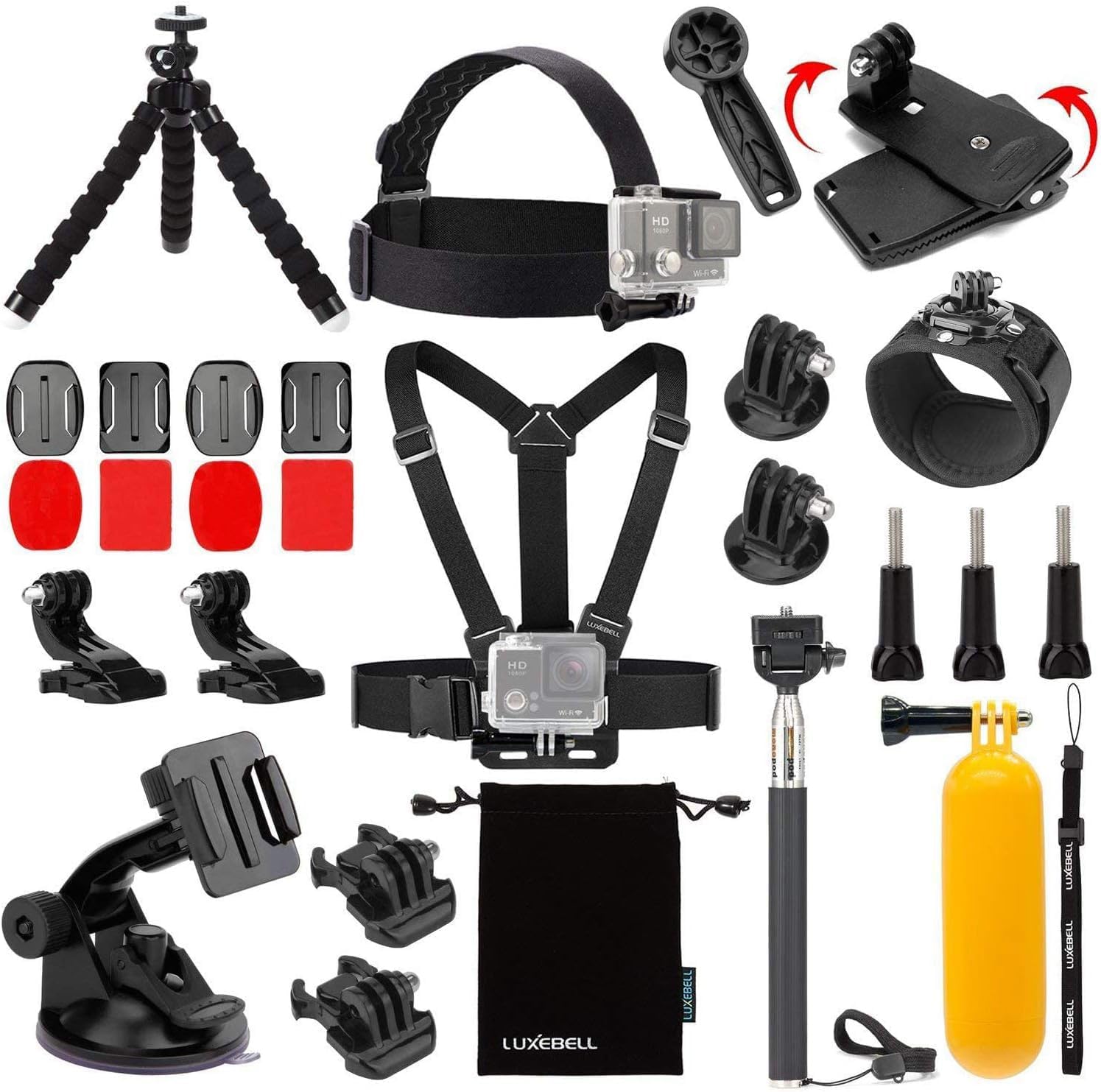 Luxebell Accessories Kit for AKASO EK5000 EK7000 4K WiFi Action Camera GoPro Hero 12 11 10 9 8 7 6 5/Session 5/Hero 4/3+/3/2/1 Max Fusion SJ4000 SJ5000 (14-in-1)