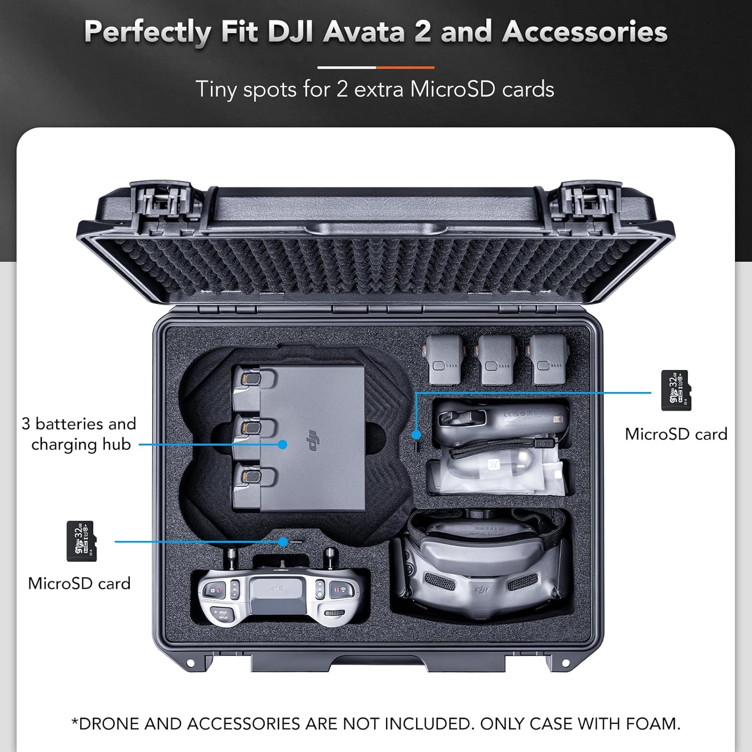 Lykus Titan AT200 Waterproof Hard Case for DJI Avata 2,Goggles 3,RC Motion 3,FPV Remote Controller 3, Support Up to 7 batteries [CASE ONLY]