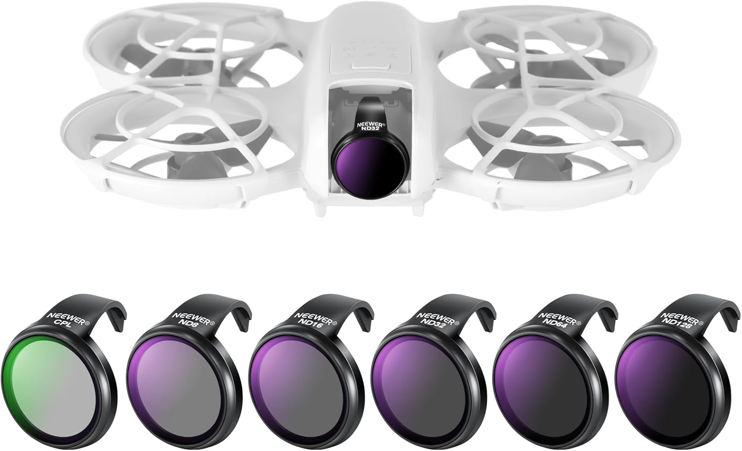 NEEWER ND Filter Set Compatible with DJI NEO, 6 Pack ND8 + ND16 + ND32 + ND64 + ND128 + CPL Neutral Density Circular Polarizer Drone Accessories, Slim Multicoated HD Optical Glass, FL-N24