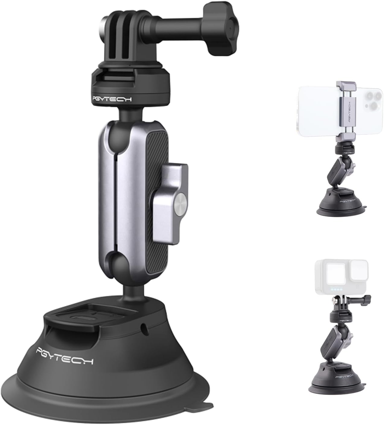 PGYTECH CapLock Suction Cup Car Mount Compatible with DJI OSMO Action 5 Pro/4/3, for Gopro Hero 13/12/11/10, for OSMO Pocket 3, for Insta360 Ace Pro 2/X4/X3/ONE RS/R, Action Camera with 1/4-20 Thread