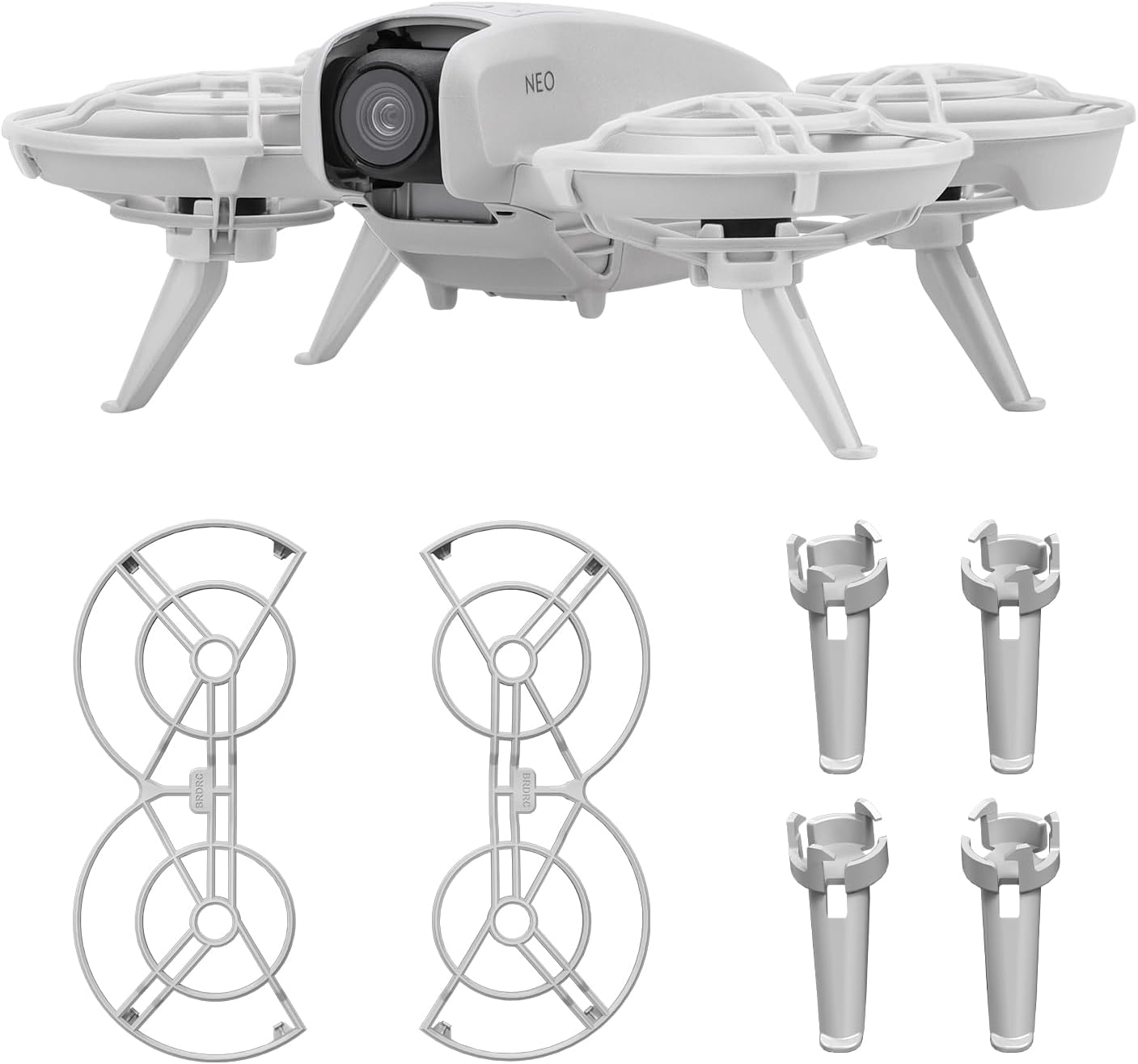 Propeller Guard+ Landing Gear Extensions for DJI Neo,Drone Protective Set Light Weight Props Guard Bumper Height Extended Leg for DJI Neo Accessories（Grey）