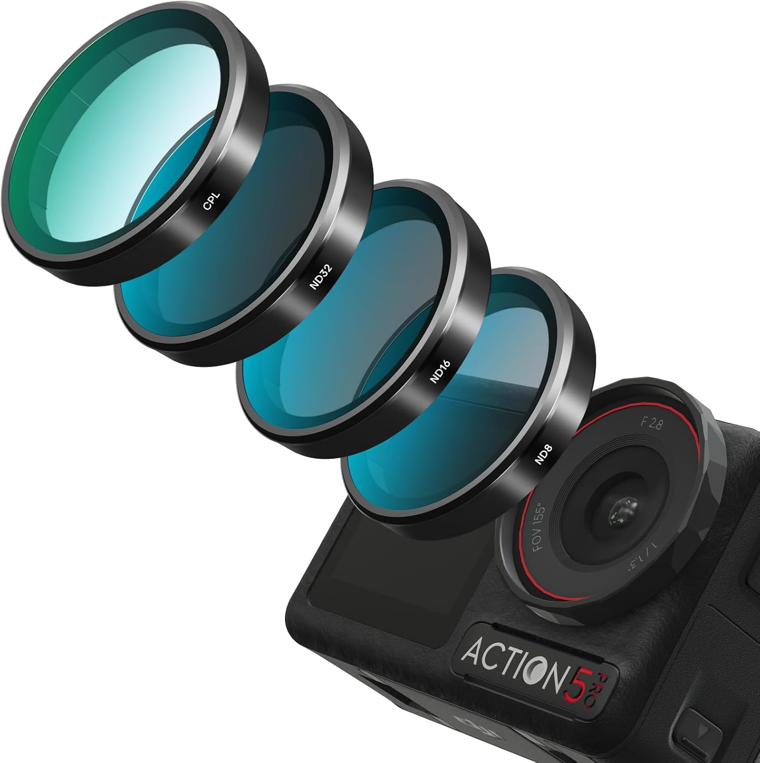 REYGEAK ND Filter Set for DJI Osmo Action 5 Pro/4/3, 4 Pack ND8 ND16 ND32 ND64 Multicoated HD Optical Glass,Neutral Density Polarizing Lens Filters for DJI Action Filter Accessories