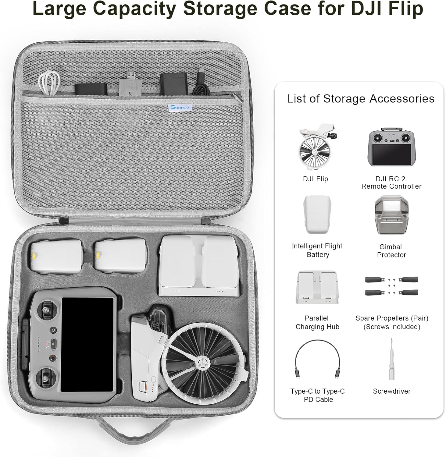 Skyreat Flip Case, Storage Travel Protective Bag for DJI Flip Fly More Combo Drone and RC 2 Remote Controller Accessories