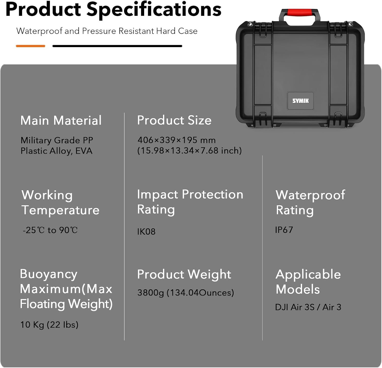 SYMIK Triple Layer Hard Case for DJI Air 3S, Waterproof Secure Carrying Case for DJI Air 3S / DJI Air 3 Fly More Combo, Fits DJI RC 2/RC-N3/RC-N2, Charging Hub, Landing Pad, Accessories (P400-A3TL)