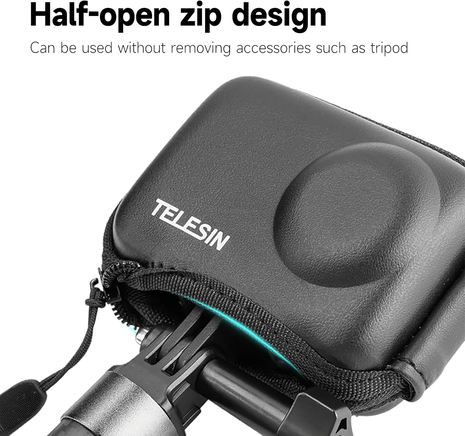 TELESIN Mini Carry Case Lens Protector for DJI Action 5 Pro Action 4 Action 3 Insta 360 Ace Insta360 Ace Pro Accessories, Mini Protective Carrying Bag Half Zipper for Selfie Stick Tripod Accessory