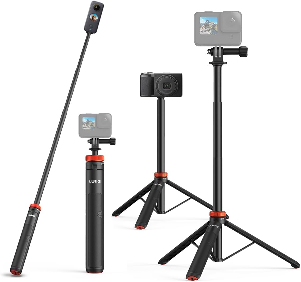 UURig Extendable Selfie Stick Tripod for GoPro Max Hero 10 9 8 7 6 5 4, DJI Osmo Action, Insta 360 One R and More Action Camera（50.7）