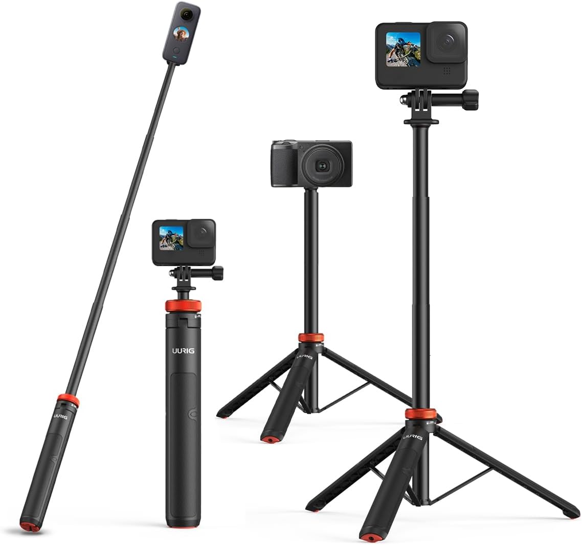 UURig Telescopic Selfie Stick Long with Tripod, Waterproof Hand Grip, for Insta360 GoPro Hero 10 9 8 7 6 5 4 3 2, Fusion, Max, Session, AKASO, SJCAM, DJI OSMO GoPro