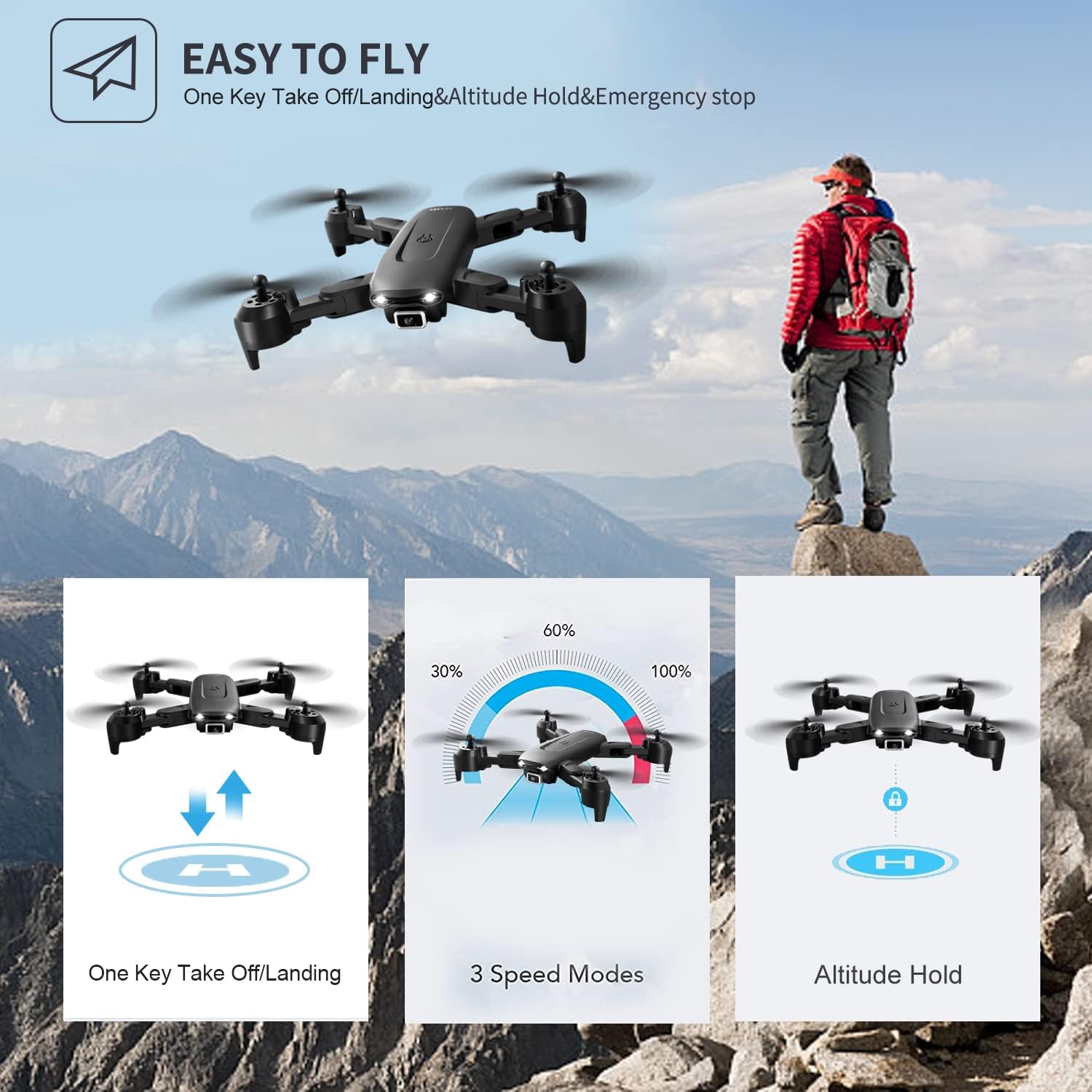 4DV12 Mini Drone with Camera,1080P Camera FPV Foldable RC Quadcopter, Drone for Adults Kids, Altitude Hold, Headless Mode, 3D Flips, App Control, Trajectory Flight, 2 Batteries