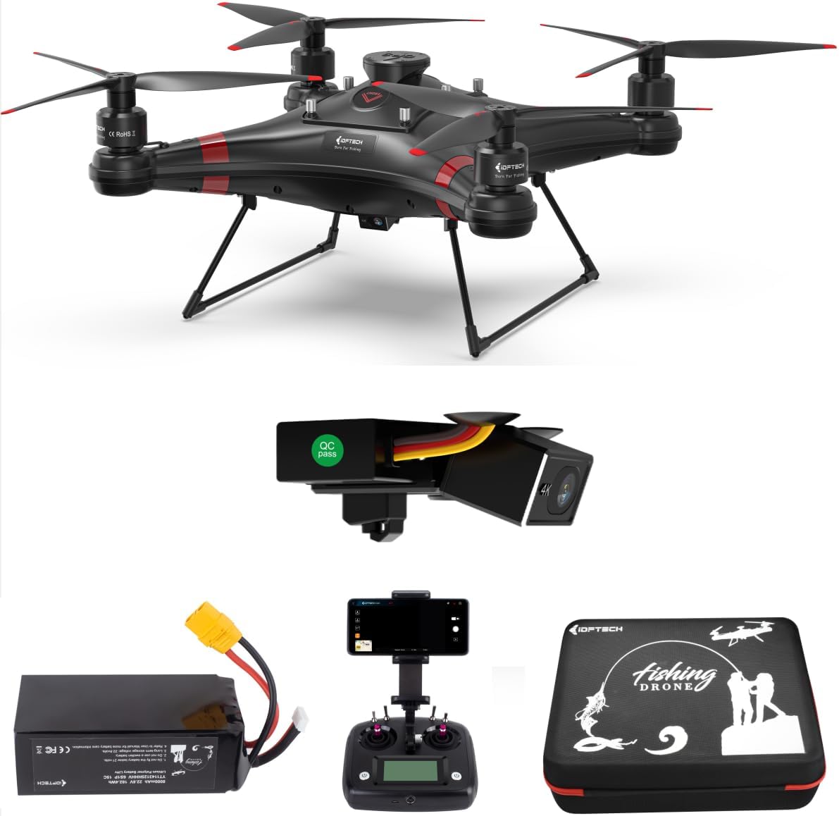 4K Camera Fishing Drone with Auto Drop Bait Release, 33mins GPS Drones 3KG Payload Waterproof Drone for Adults Fisherman (standard+extra battery)