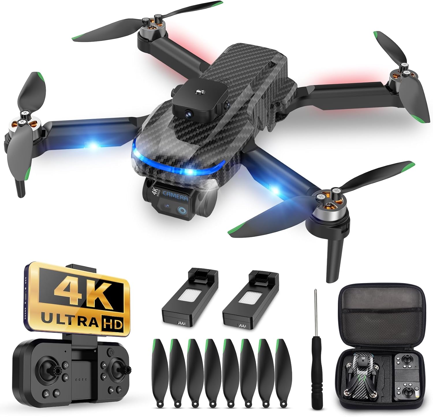 4K Drone for Kids Beginners,Emergency Stop,Headless Mode,Carrying Case,360 Flips,2 Batteries - Wireless Toys for Boys and Girls