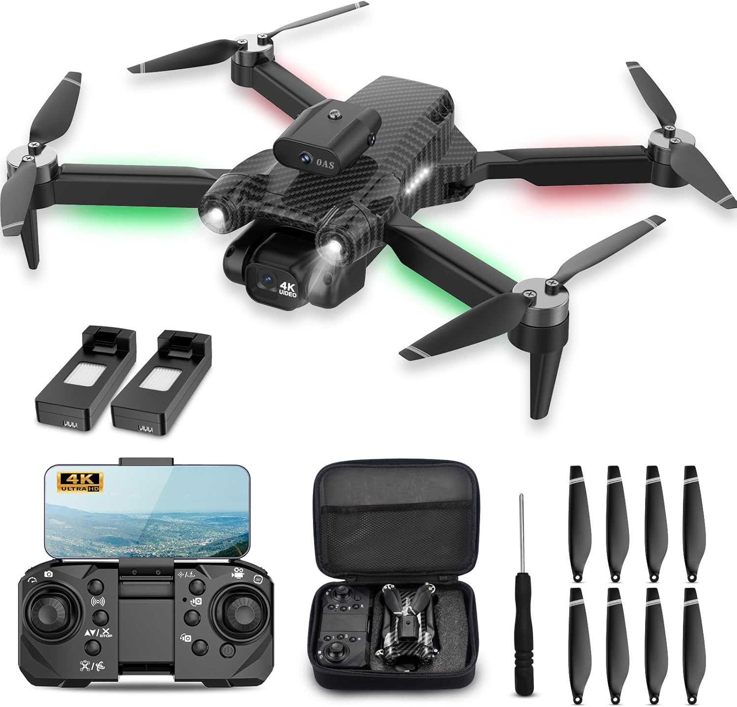 4k Drone for Kids,360 Flips,Headless Mode,Emergency Stop,Carrying Case,One Key Start,2 Batteries-Wireless Toys for Boys and Girls