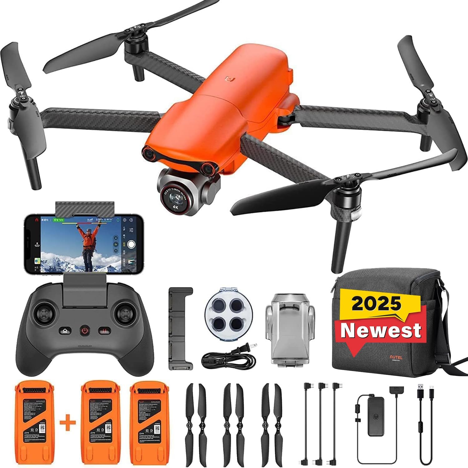 Autel Robotics EVO Lite Plus Premium Bundle, 1 CMOS Drone with 6K HDR Camera, 40 Minutes, 3 Axis Gimbal UAV 3-Way Obstacle Avoidance, 7.4 Miles Transmission, Lite+ Fly More Combo (Orange)