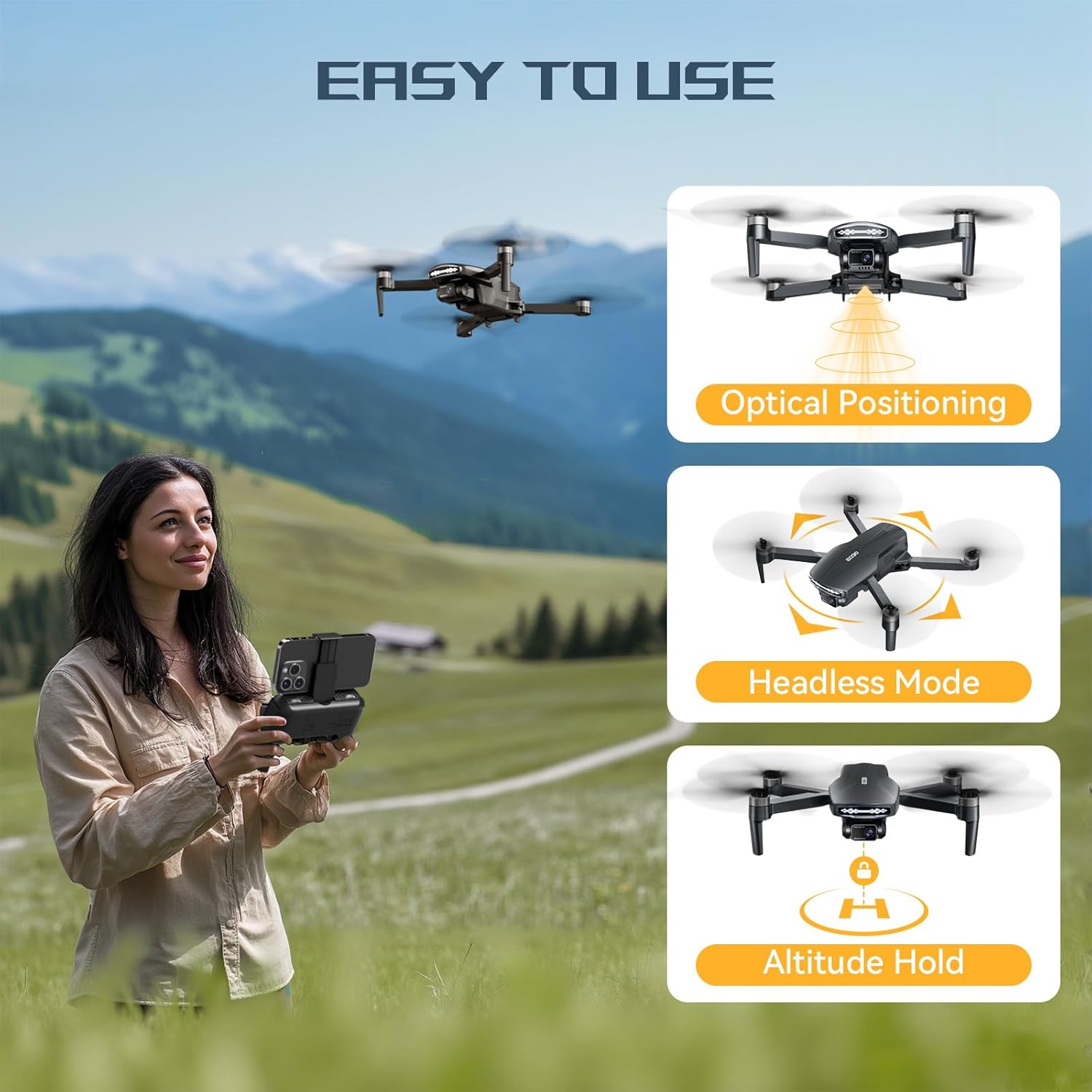 Brushless Motor Drone with 4K Camera for Adults Long Range FPV Video RC Drone with Optical Positioning,5G Transmission,120°FOV 90°Adjustable Lens,2Batteries,Carrying Case,Easy for Beginners,Under 249G