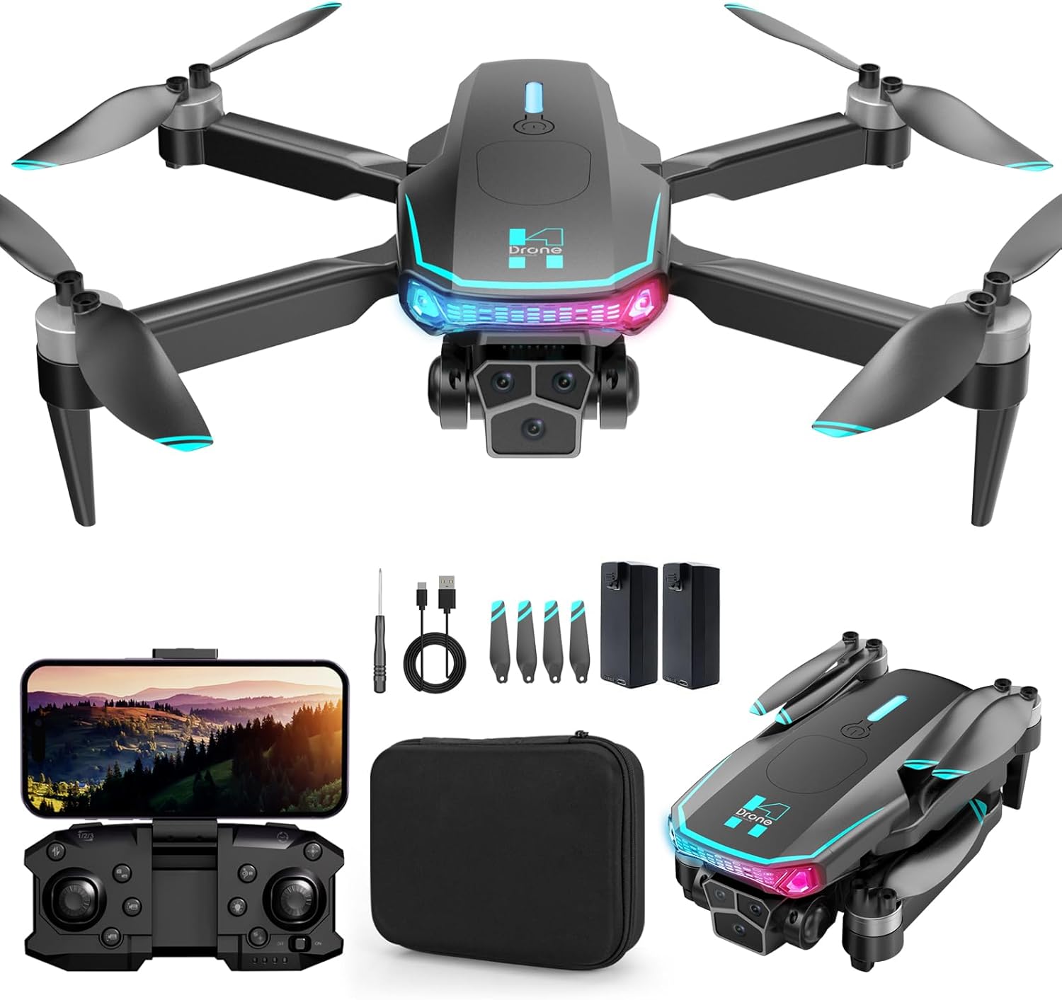 Brushless Motor Drones with Camera for Adults 4k Camera 2 Batteries One Key Start RC Quadcopter Drone for Beginner kids Adults Toys Gifts for Boys and Girls