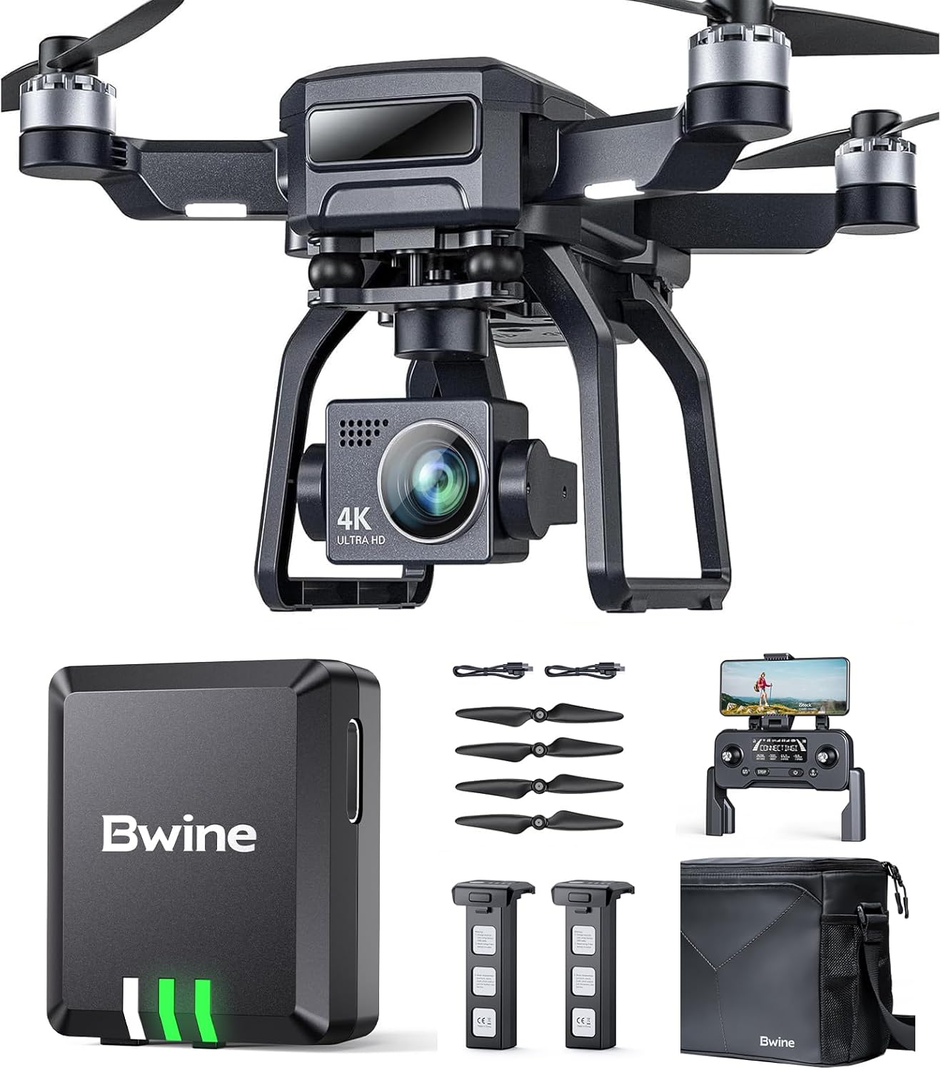 Bwine 【SAVE $169.98】F7GB2 Drone with Camera for Adults 4K with 2 Batteries + B112 Remote ID Module for Drone FAA Regulation, GPS Tracking