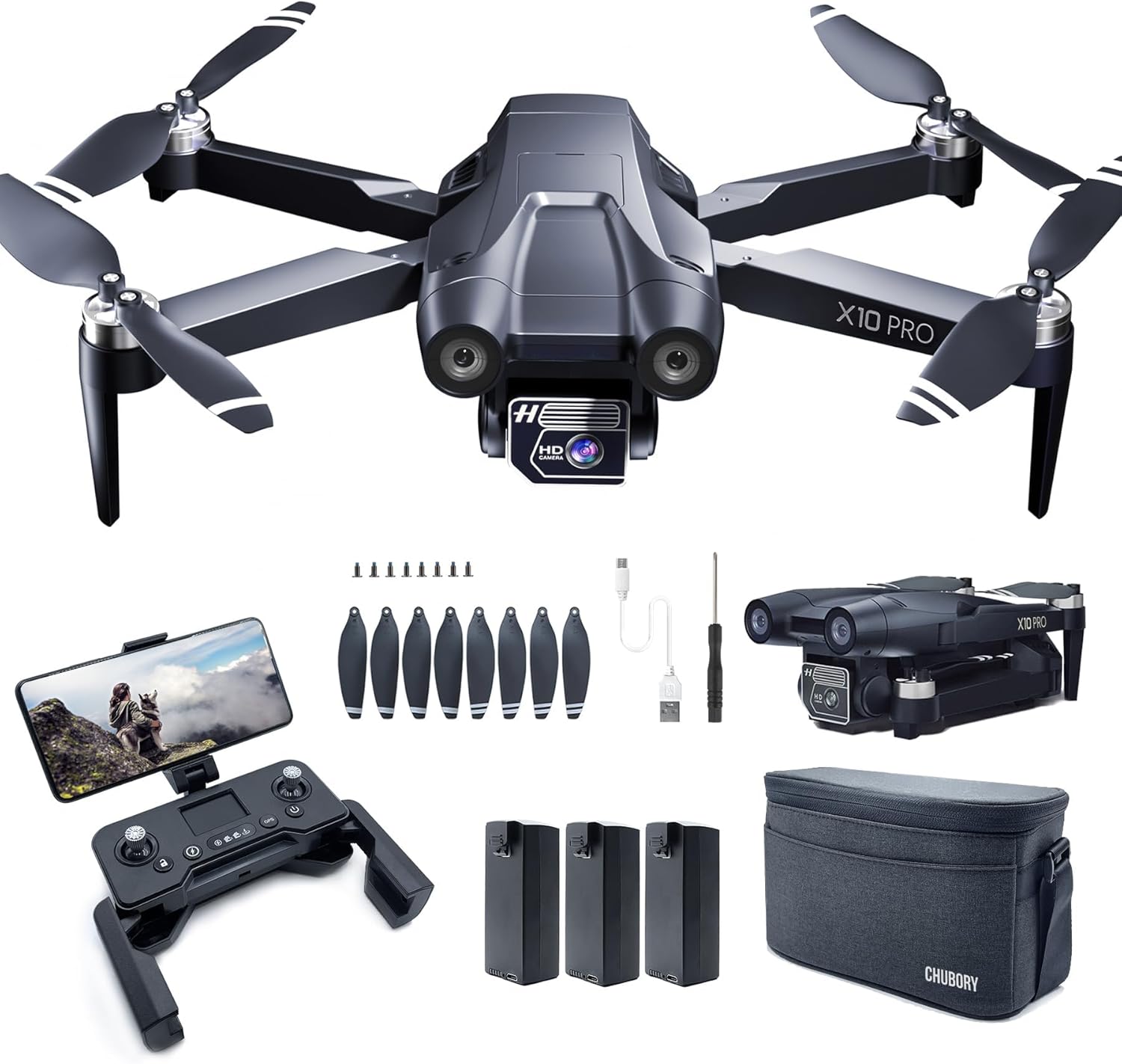 CHUBORY X10 PRO GPS Drone with Camera for Adults 4K UHD, 90 Min Long Flight Time,3280 FT Long Control Range, Auto Return, Follow Me, Brushless Motor, 5G FPV RC Quadcopter for Beginners(0.55bl)